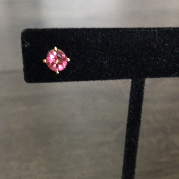 14K Yellow Gold Stud Earrings with Pink Topaz - Picture 6 of 7